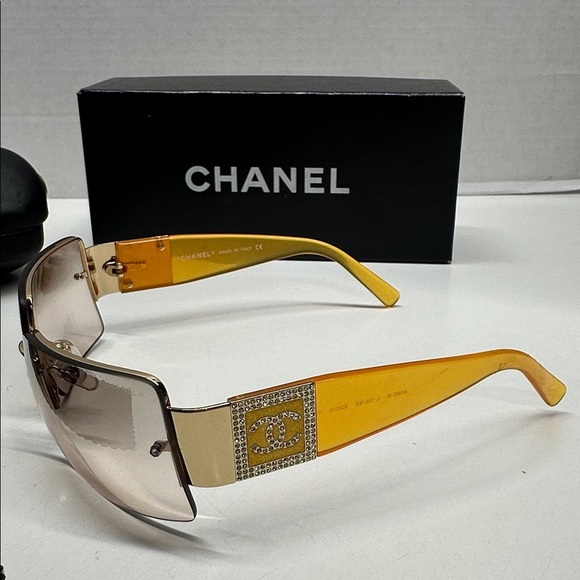 Chanel Crystal Coco CC Logo Sunglasses Vintage Amber Orange Gold Y2K 4095-B Case main image 11